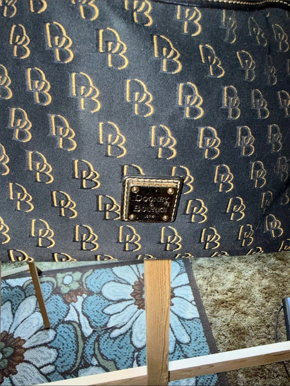 Dooney & Bourke Black with Gold Monogram Hobo Bag